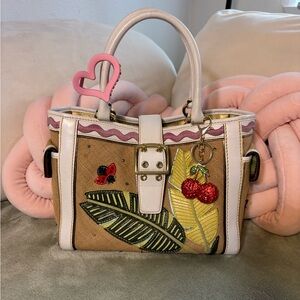 🐞 Vintage Y2k Swarovski Coach Ladybug Straw Mini Tote 🍃